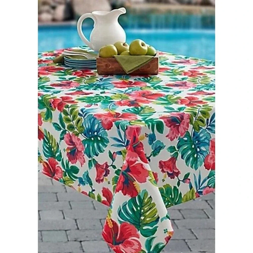 Cleo Tropical Beach Tablecloth 60x84 Fabric Cloth Textured Printed Spill-Proof